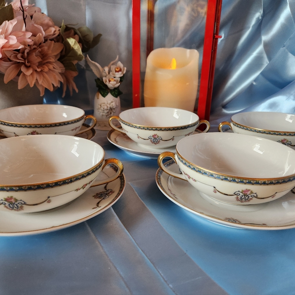 Beautiful Noritake LAUREATE 5 Sets Of 2 Handled Soupbowls With Underplate - Picture 3 of 12